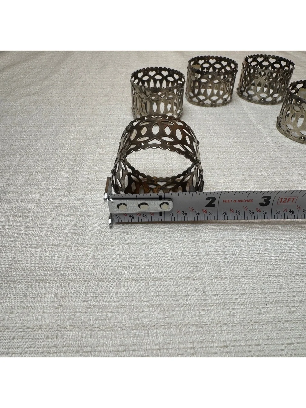 Vintage Audrey Silver Tone Filigree Napkin Rings Set of 6 1970s Table Decor